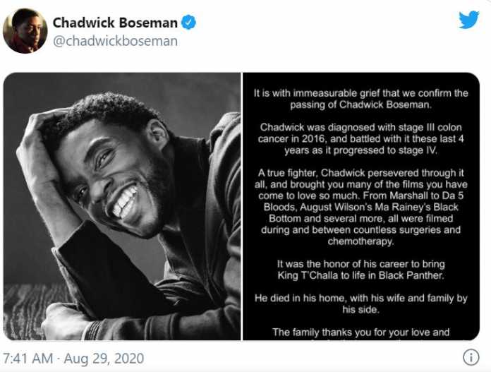 బుల్లితెర నుంచి వెండితెర స్టార్.. `బ్లాక్ పాంథర్` హీరో చాడ్విక్ బోస్మాన్ క్యాన్స‌ర్ తో క‌న్నుమూత‌..