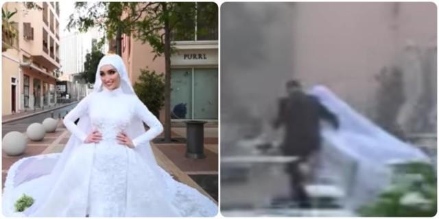 వీడియో: బీర‌ట్ పేలుళ్ల‌లో బ‌తికి బ‌య‌ట ప‌డ్డ వ‌ధువు!