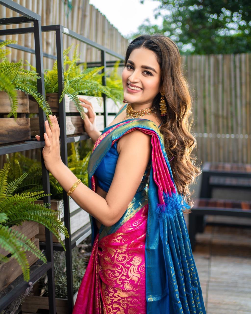 Niddhi Agerwal Cute Saree Pictures Niddhi Agerwal Cute Saree Pictures