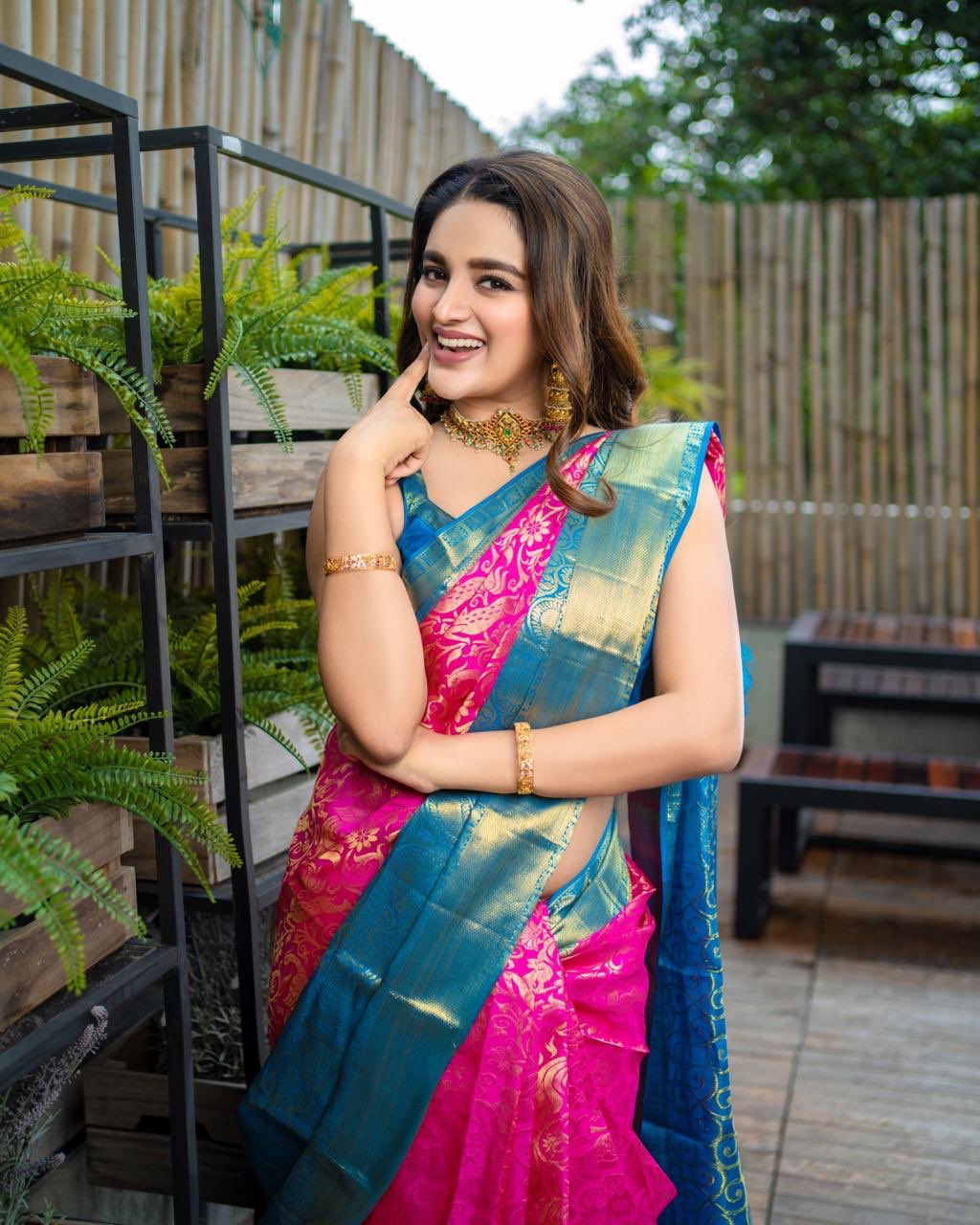 Niddhi Agerwal Cute Saree Pictures Niddhi Agerwal Cute Saree Pictures