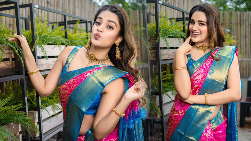 Niddhi Agerwal Cute Saree Pictures