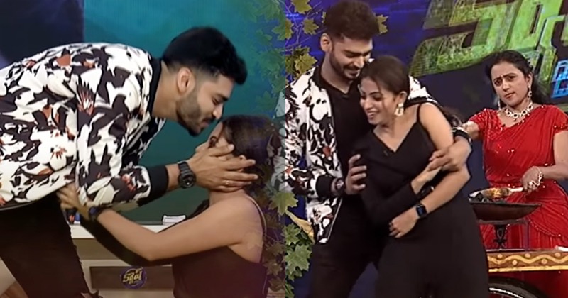 వీడియో : షోలో మితిమీరిన రొమాన్స్.. సీరియల్ నటి న‌వ్య‌ని ముద్దు పెట్టుకున్న రవికృష్ణ..  షాక్‌లో యాకంర్ సుమ‌…!!