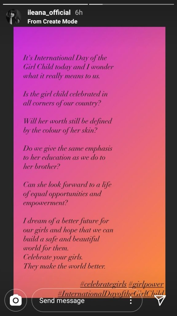 Ileana Dcruz About International Day Of The Girl Child