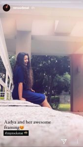 Aadya clicked Renu Desai pic While chilling