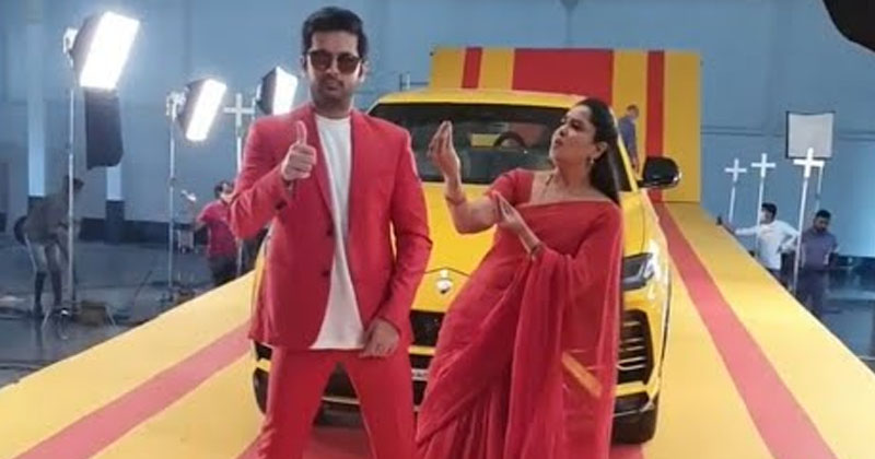 Actress Pragathi And Nithiin Shoot For An Ad