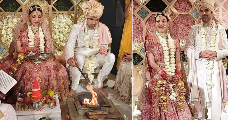 కుంద‌న‌పు బొమ్మలా కాజల్‌.. భ‌ర్త‌తో దిగిన ఫోటోలు నెట్టింట వైర‌ల్‌