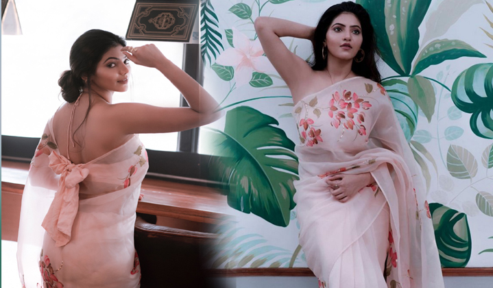 Athulya Ravi Light pink Saree Pics