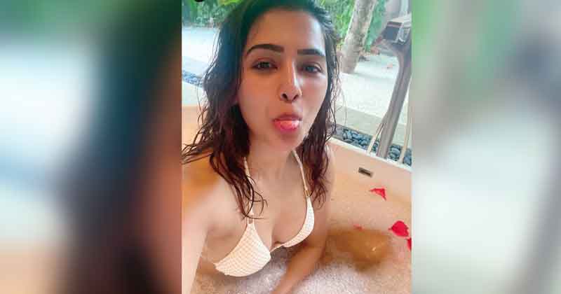 బాత్ టబ్‌లో సమంత.. క్లీవేజ్ షోతో సెగలు పుట్టించేసింది!!