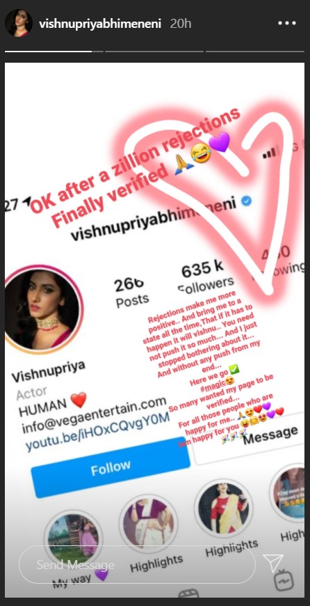 Anchor Vishnu Priya ABout Instagram Account Verified