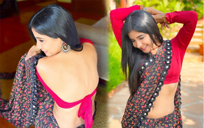 Sakshi Agarwal Black Saree Stills