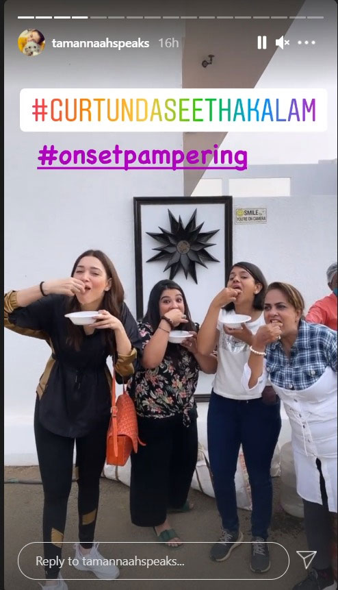 Tamannaah Eat Pani puri In Gurthunda Seethakalam Set