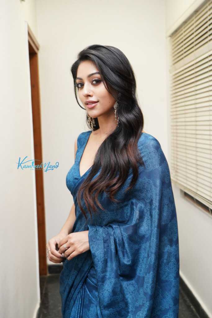Anu Emmanuel Blue Saree Photos
