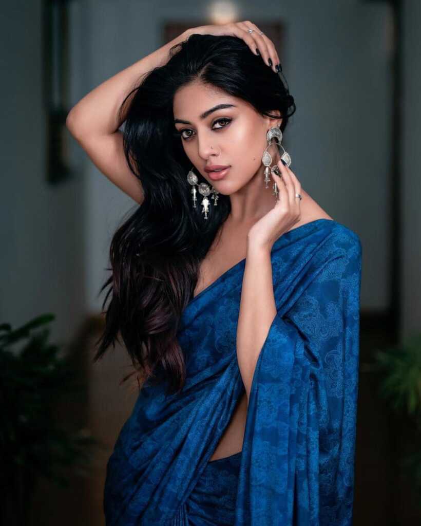 Anu Emmanuel Blue Saree Photos