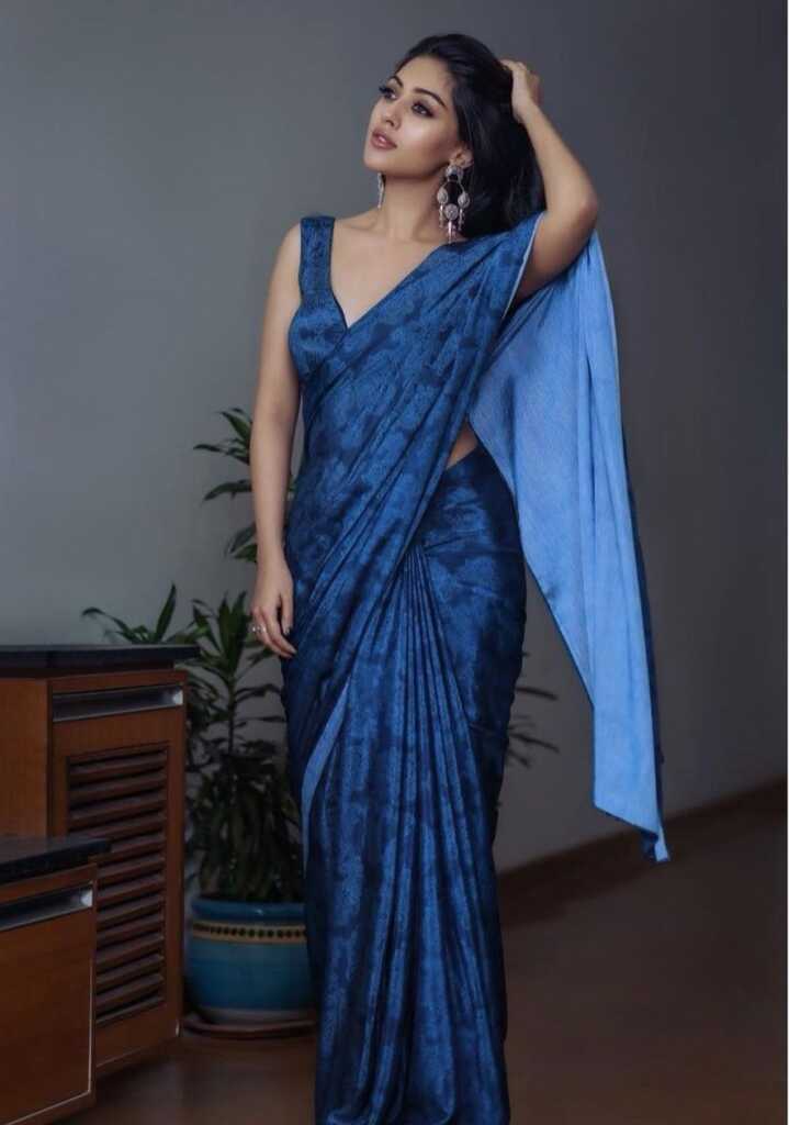Anu Emmanuel Blue Saree Photos