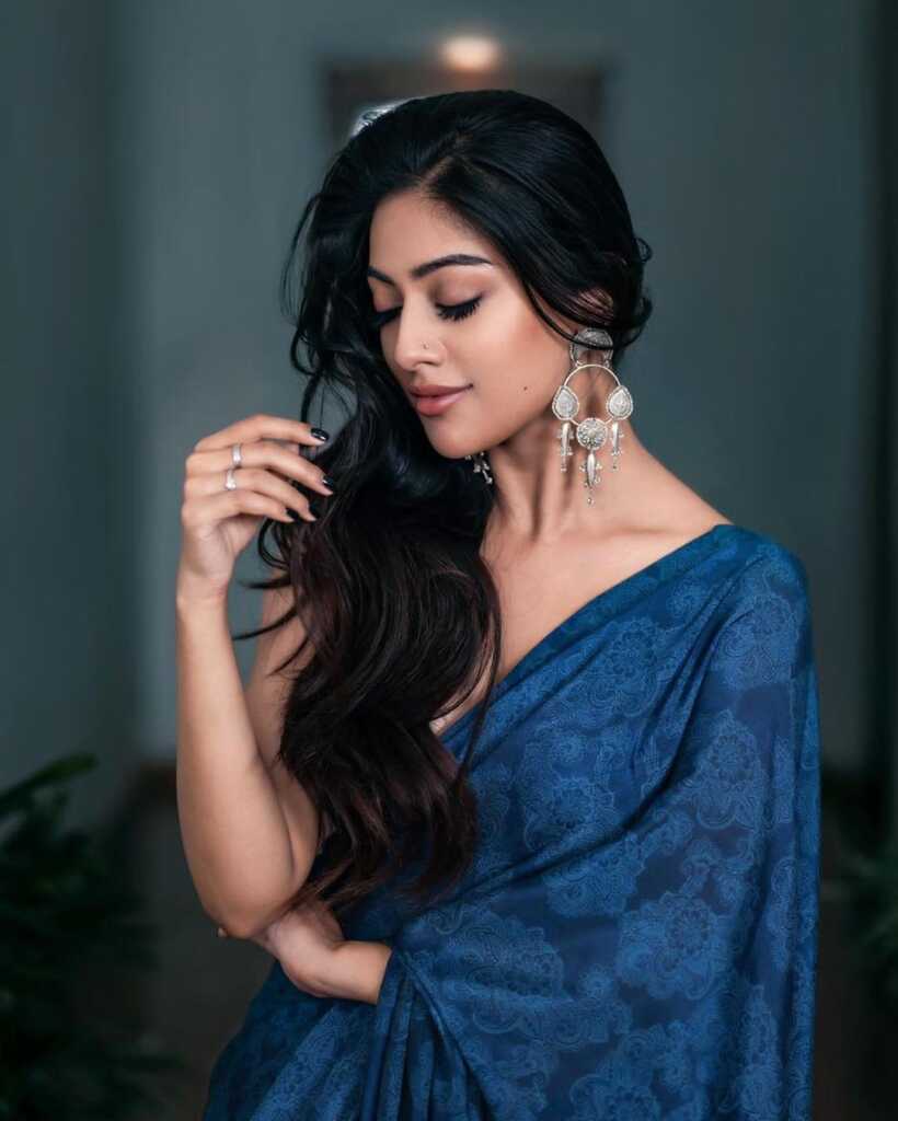 Anu Emmanuel Blue Saree Photos