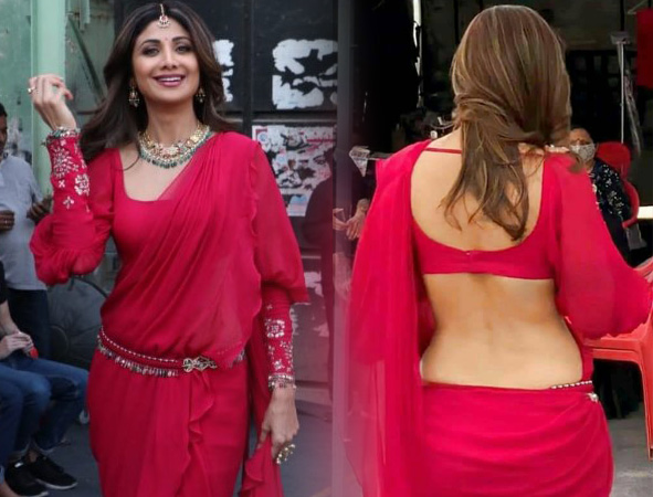 Shilpa Shetty Red Saree Stills