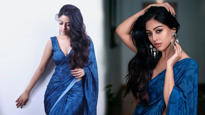 Anu Emmanuel Blue Saree Photos