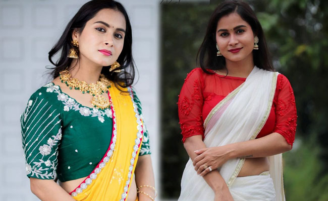 Kanchan Bamne Looking Beautiful in white and yellow Saree