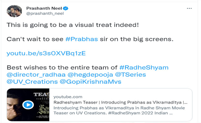 ప్రభాస్ టీజర్ పై “సలార్” దర్శకుడి రివ్యూ..