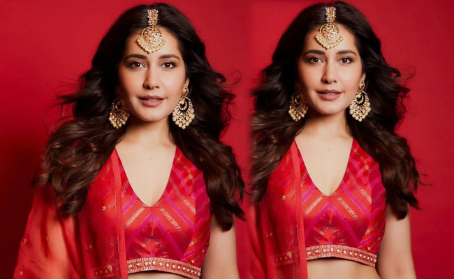 Raashii Khanna Gorgeous Stills in Red Dress