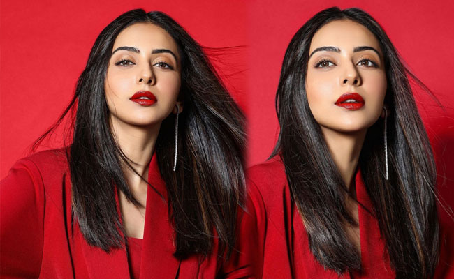 Rakul Beautiful Pictures in Red Dress