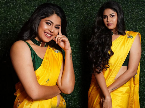 Faria Abdullah-ఫరియా అబ్దుల్లాహ్ గోర్జియస్ పిక్స్  ఇన్ యెల్లో సారీ