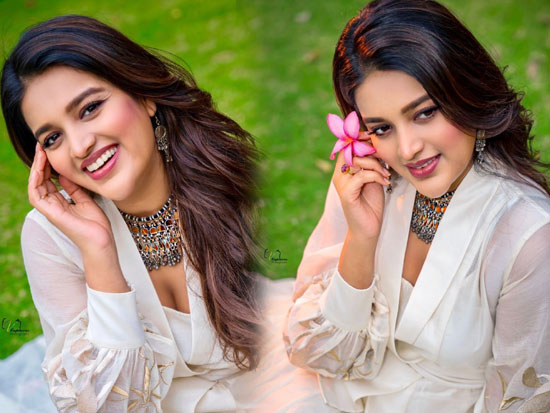 Nidhhi Agerwal-నిధి  అగర్వాల్ క్యూట్ లుక్స్ ఇన్ వైట్ డ్రెస్