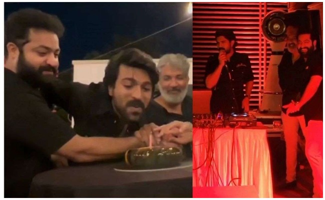 RRR : రామ్ చరణ్ పుట్టినరోజు వేడుకలో చిందేసిన చెర్రీ ఎన్టీఆర్,జక్కన్న….!