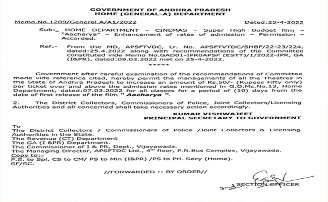 Acharya Ticket Rates : బ్రేకింగ్ : “ఆచార్య” కి ఆ క్యాటగిరీలో ఏపీ ప్రభుత్వం టికెట్ ధరల హైక్..ఎంతంటే.!