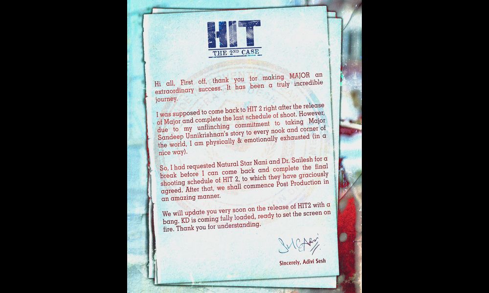 హిట్‌2 ఫైనల్‌ షెడ్యూల్‌, పోస్ట్ ప్రొడక్షన్‌ పనులు త్వరలోనే!