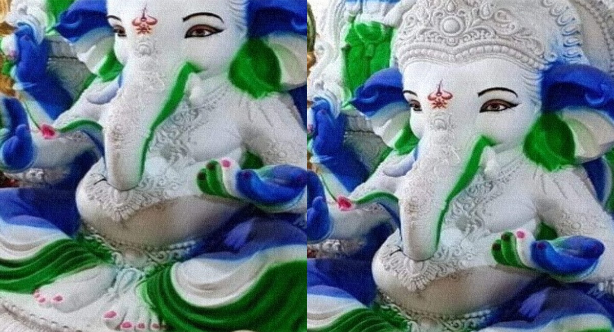 వినాయకునికి వైసీపీ రంగులు.. ఇంతకంటే మరో దారుణం ఉందా?