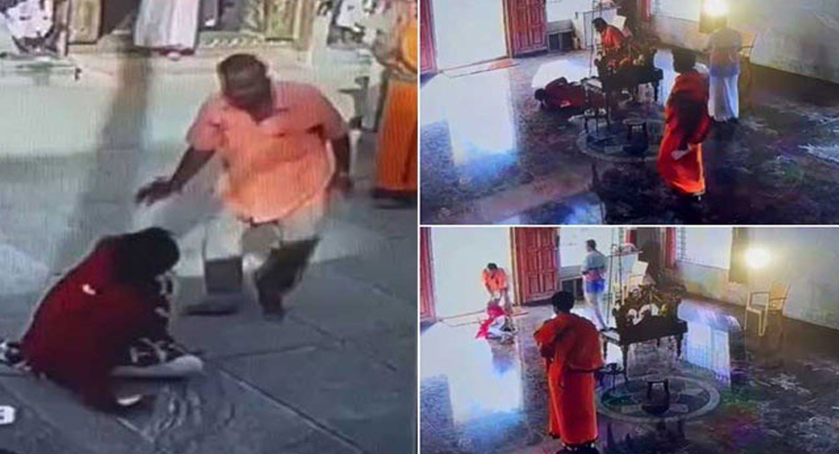 పూజారిపై ఉమ్ము వేసిన మహిళ…. మహిళలను ఈడ్చుకెళ్లిన సిబ్బంది?