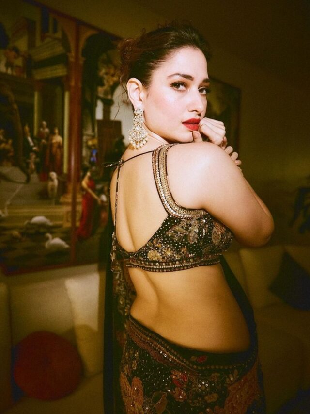 Tamannaah Bhatia Dazzling Clicks in Shiny Black Saree