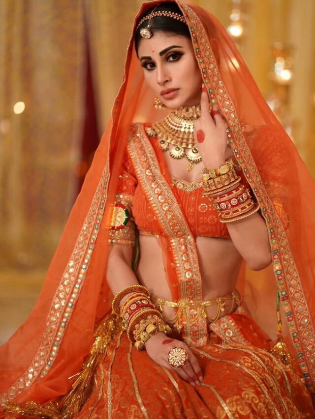 Mouni Roy Looking Delightful in Orange Dress