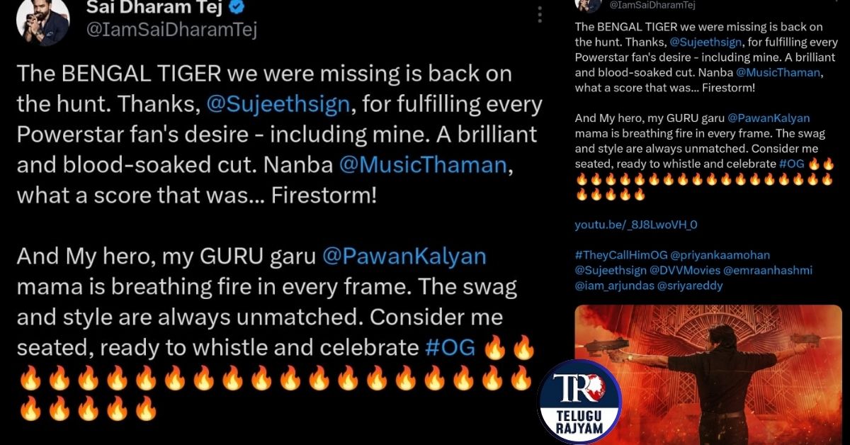 Sai Durgha Tej on OG Trailer: వేట‌కు సిద్ధ‌మైన‌ బెంగాల్ టైగ‌ర్.. OG ట్రైల‌ర్‌పై హీరో సాయి దుర్గ తేజ్‌రివ్యూ